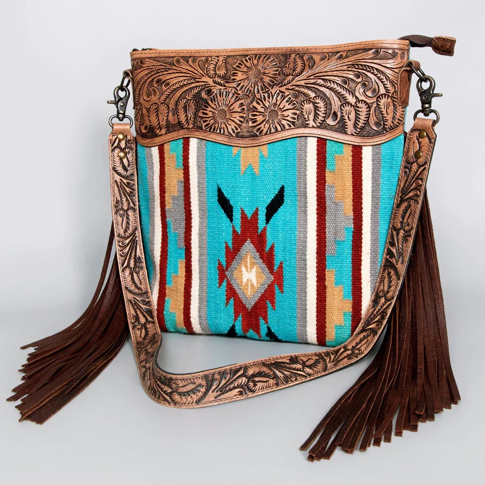 Western Hand Tooled Leather Purse, Conceal Carry Purse, Cowhide Purse, American Darling Purse, Western Crossbody Purse, Leather Fringe