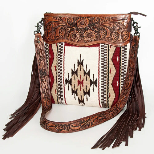 Western Hand Tooled Leather Purse, Conceal Carry Purse, Cowhide Purse, American Darling Purse, Western Crossbody Purse, Leather Fringe