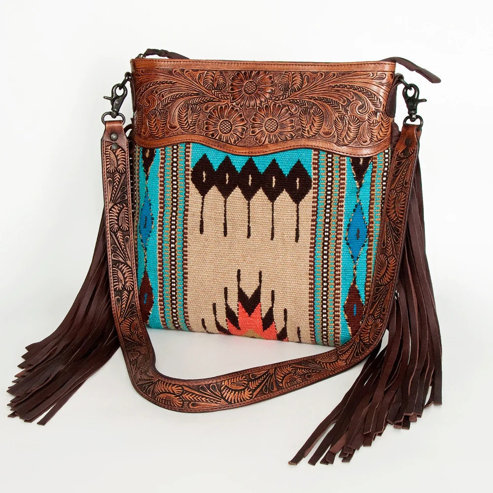 Western Hand Tooled Leather Purse, Conceal Carry Purse, Cowhide Purse, American Darling Purse, Western Crossbody Purse, Leather Fringe