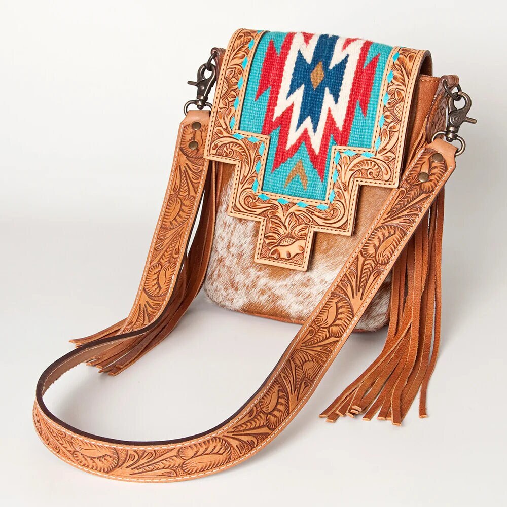 Large Western Purse, Cowhide Purse, Hand Tooled Leather Purse, Cowhide Purse, Concealed Carry Purse, Saddle Blanket, Leather Fringe