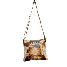 Load image into Gallery viewer, Myra Bag, Western Leather Purse, Genuine Cowhide Purse, Canvas Purse, Boho Chic, Aztec Design Purse
