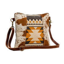 Load image into Gallery viewer, Myra Bag, Western Leather Purse, Genuine Cowhide Purse, Canvas Purse, Boho Chic, Aztec Design Purse
