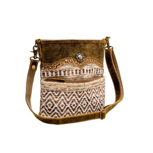 Load image into Gallery viewer, Myra Bag, Western Leather Purse, Genuine Cowhide Purse, Canvas Purse, Boho Chic, Aztec Design Purse
