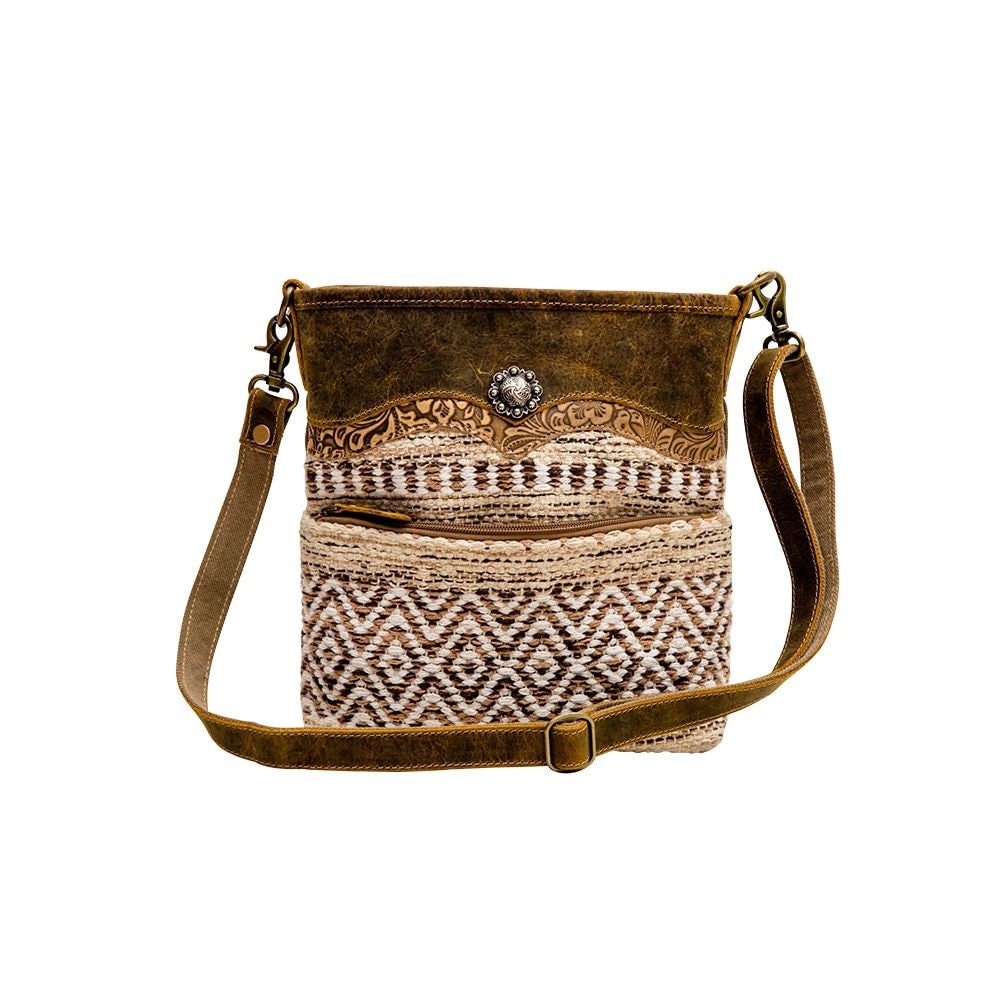 Myra Bag, Western Leather Purse, Genuine Cowhide Purse, Canvas Purse, Boho Chic, Aztec Design Purse