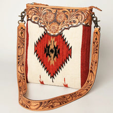 Load image into Gallery viewer, Western Hand Tooled Leather Purse, Cowhide Purse Crossbody bag, Saddle Blanket Bag, Genuine Cowhide, Western Purse, Leather Fringe
