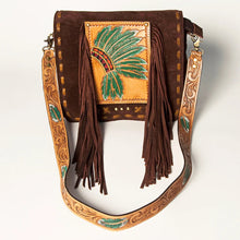 Load image into Gallery viewer, Western Hand Tooled Leather Purse, Conceal Carry Purse, Cowhide Purse, American Darling Purse, Western Crossbody Purse, Leather Fringe
