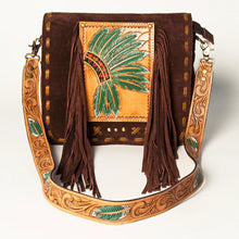 Load image into Gallery viewer, Western Hand Tooled Leather Purse, Conceal Carry Purse, Cowhide Purse, American Darling Purse, Western Crossbody Purse, Leather Fringe
