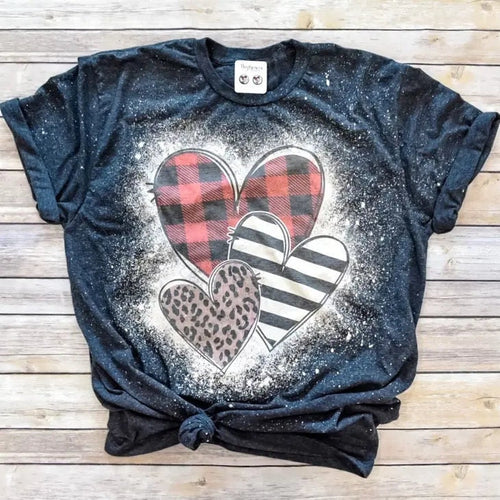 3 Hearts Graphic Tee Shirt, Soft Graphic Tee, Cotton Blend Tee, Bleached Graphic Tee, Vintage Tee, Womens Graphic Tee, Comfort Colors