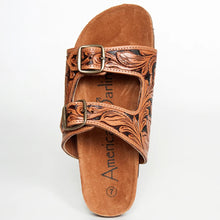 Load image into Gallery viewer, Leather Sandals, Slip On Women Leather Sandals, Hand Tooled Leather Sandals, Strappy Leather Sandals, Buckle Strap Leather Sandals
