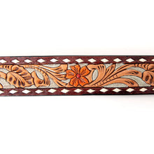 Load image into Gallery viewer, Womens Western Hand Tooled Leather Belt, Rodeo Belt, Embossed Leather Belt, Western Belt, Cowboy Belt, Cowgirl Belt, Studded Handmade Belt
