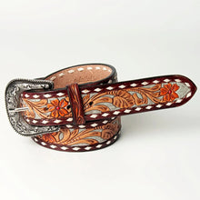 Load image into Gallery viewer, Womens Western Hand Tooled Leather Belt, Rodeo Belt, Embossed Leather Belt, Western Belt, Cowboy Belt, Cowgirl Belt, Studded Handmade Belt
