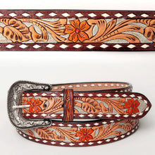 Load image into Gallery viewer, Womens Western Hand Tooled Leather Belt, Rodeo Belt, Embossed Leather Belt, Western Belt, Cowboy Belt, Cowgirl Belt, Studded Handmade Belt
