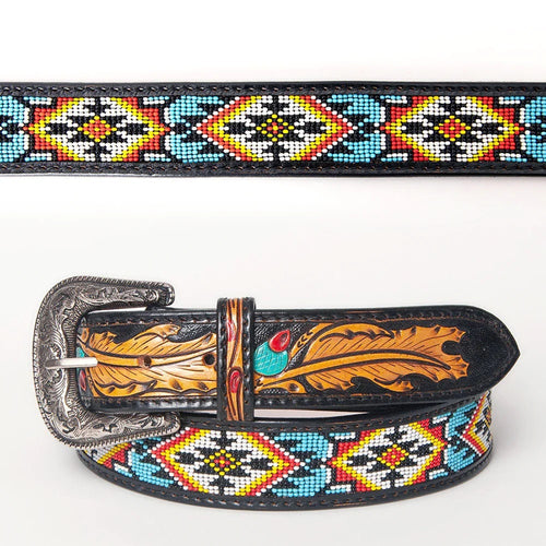 Womens Western Hand Tooled Leather Belt, Rodeo Belt, Embossed Leather Belt, Western Belt, Cowboy Belt, Cowgirl Belt, Beaded Handmade Belt