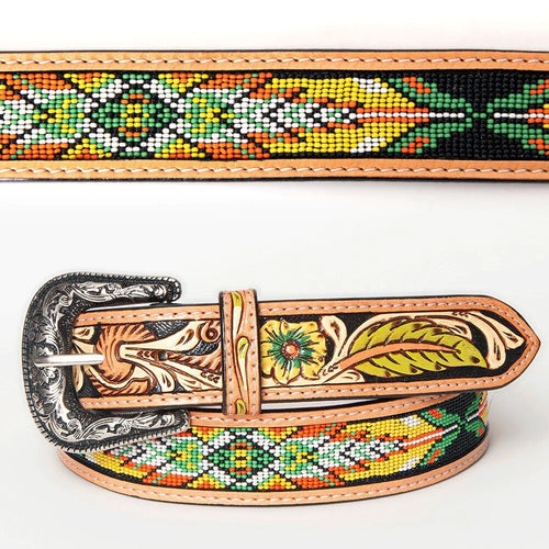 Womens Western Hand Tooled Leather Belt, Rodeo Belt, Embossed Leather Belt, Western Belt, Cowboy Belt, Cowgirl Belt, Beaded Handmade Belt