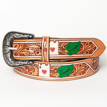 Load image into Gallery viewer, Womens Western Hand Tooled Leather Belt, Rodeo Belt, Embossed Leather Belt, Western Belt, Cowboy Belt, Cowgirl Belt, Studded Handmade Belt
