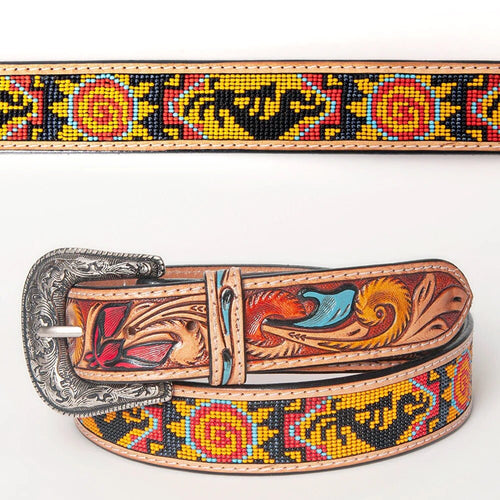 Womens Western Hand Tooled Leather Belt, Rodeo Belt, Embossed Leather Belt, Western Belt, Cowboy Belt, Cowgirl Belt, Beaded Handmade Belt