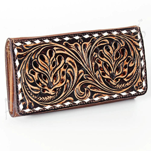 Western Hand Tooled Leather Wallet Purse, Western Buck Stitch Wallet, Leather Crossbody Purse, Genuine Leather Bag, Genuine Cowhide Bag