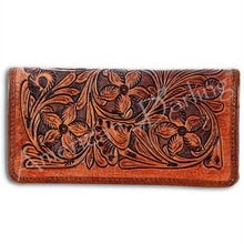 Load image into Gallery viewer, Western Hand Tooled Leather Wallet Purse, Western Buck Stitch Wallet, Leather Crossbody Purse, Genuine Leather Bag, Genuine Cowhide Bag
