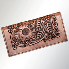 Load image into Gallery viewer, Western Hand Tooled Leather Wallet Purse, Western Buck Stitch Wallet, Leather Crossbody Purse, Genuine Leather Bag, Genuine Cowhide Bag
