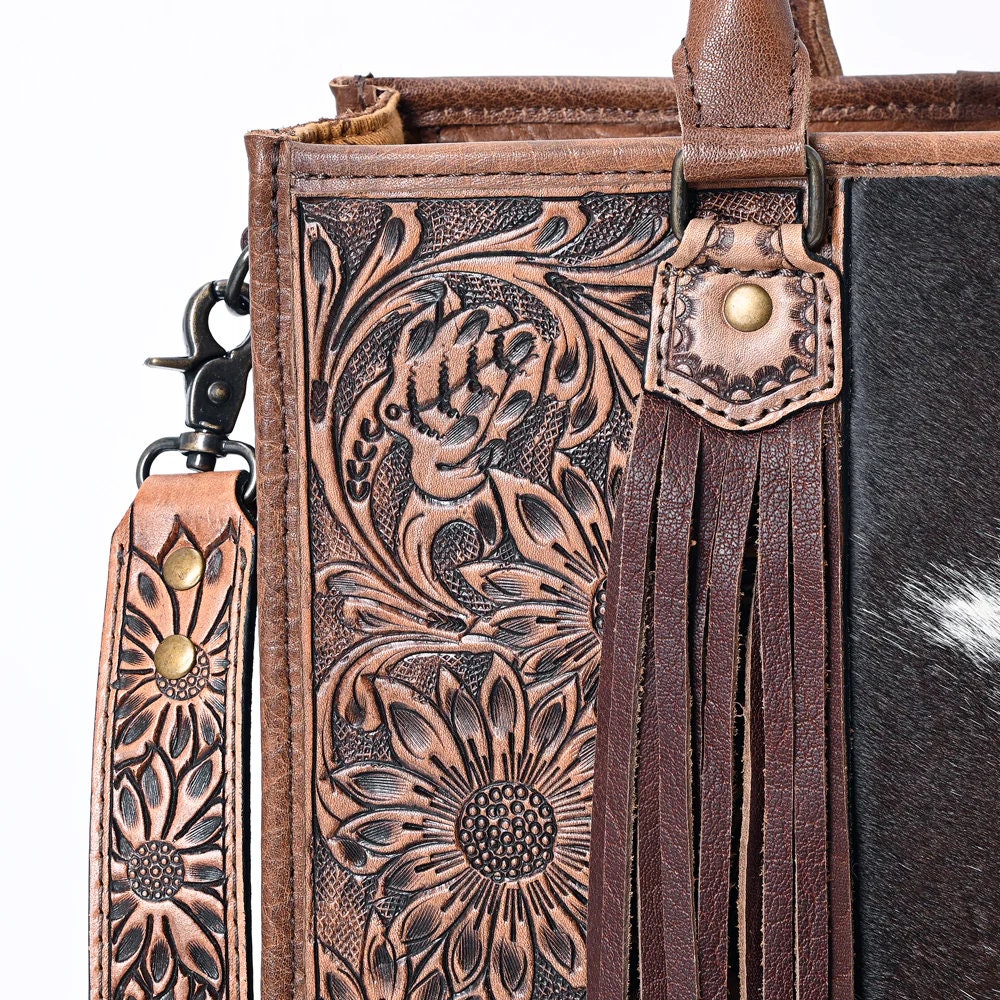 Western Purse, Hand Tooled Leather Purse, Hair On Purse, Cowhide Purse, American Darling Purse, Western Crossbody Purse, Laptop Bag