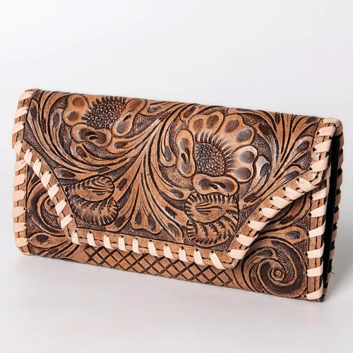 Western Hand Tooled Leather Wallet Purse, Leather Crossbody Purse, Genuine Leather Bag, Genuine Cowhide Bag, Western Purse, Luxury Wallet