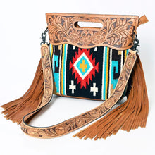 Load image into Gallery viewer, Western Hand Tooled Leather Purse, Cowhide Purse, Concealed Carry Purse, American Darling, Genuine Cowhide, Western Purse, Leather Fringe
