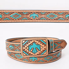 Load image into Gallery viewer, Womens Western Hand Tooled Leather Belt, Rodeo Belt, Embossed Leather Belt, Western Belt, Cowboy Belt, Cowgirl Belt, Studded Handmade Belt
