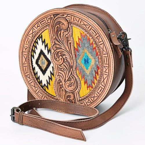 Western Hand Tooled Leather Canteen Purse, Leather Purse, Cowhide Purse, American Darling Purse, Western Crossbody Purse