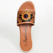 Load image into Gallery viewer, Leather Sandals, Slip On Women Leather Sandals, Hand Tooled Leather Sandals, Strappy Leather Sandals, Buckle Strap Leather Sandals
