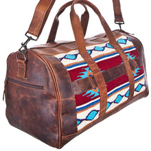 Load image into Gallery viewer, Western Leather Duffel, Genuine Leather Duffel, Aztec Southwest Weekender Duffle, Weekender Travel Duffel, Leather Duffle
