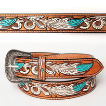 Load image into Gallery viewer, Womens Western Hand Tooled Leather Belt, Rodeo Belt, Embossed Leather Belt, Western Belt, Cowboy Belt, Cowgirl Belt, Studded Handmade Belt
