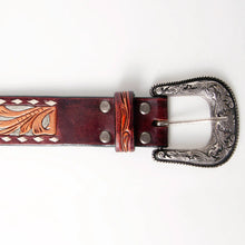 Load image into Gallery viewer, Womens Western Hand Tooled Leather Belt, Rodeo Belt, Embossed Leather Belt, Western Belt, Cowboy Belt, Cowgirl Belt, Studded Handmade Belt
