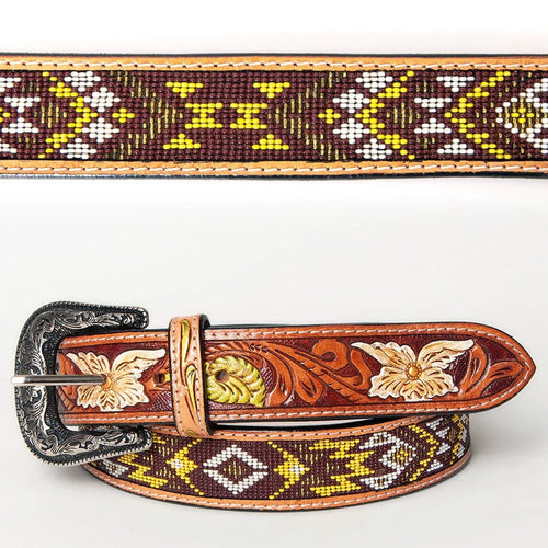 Womens Western Hand Tooled Leather Belt, Rodeo Belt, Embossed Leather Belt, Western Belt, Cowboy Belt, Cowgirl Belt, Beaded Handmade Belt