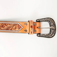 Load image into Gallery viewer, Womens Western Hand Tooled Leather Belt, Rodeo Belt, Embossed Leather Belt, Western Belt, Cowboy Belt, Cowgirl Belt, Studded Handmade Belt
