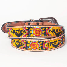 Load image into Gallery viewer, Womens Western Hand Tooled Leather Belt, Rodeo Belt, Embossed Leather Belt, Western Belt, Cowboy Belt, Cowgirl Belt, Beaded Handmade Belt
