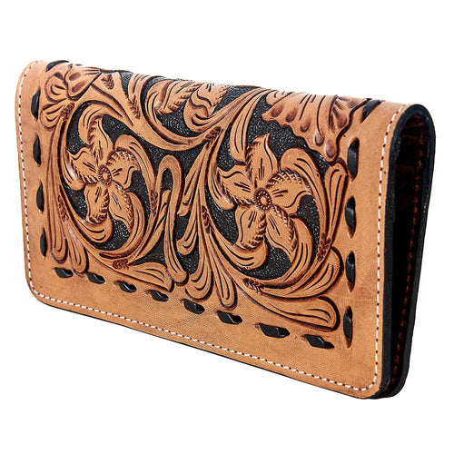 Western Hand Tooled Leather Wallet Purse, Western Buck Stitch Wallet, Leather Crossbody Purse, Genuine Leather Bag, Genuine Cowhide Bag