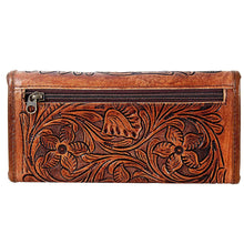 Load image into Gallery viewer, Western Hand Tooled Leather Wallet Purse, Western Buck Stitch Wallet, Leather Crossbody Purse, Genuine Leather Bag, Genuine Cowhide Bag
