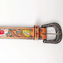 Load image into Gallery viewer, Womens Western Hand Tooled Leather Belt, Rodeo Belt, Embossed Leather Belt, Western Belt, Cowboy Belt, Cowgirl Belt, Beaded Handmade Belt
