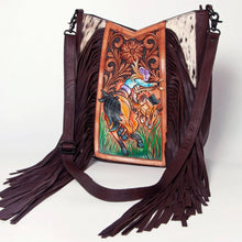 Load image into Gallery viewer, Western Hand Tooled Leather Purse, Conceal Carry Purse, Cowhide Purse, American Darling Purse, Western Crossbody Purse, Leather Fringe
