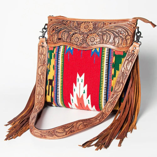 Western Hand Tooled Leather Purse, Cowhide Purse, Conceal Carry Purse, American Darling Purse, Western Purse with Leather Fringe