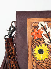 Load image into Gallery viewer, Western Hand Tooled Leather Purse, Cowhide Purse, Conceal Carry Purse, American Darling Purse, Western Purse with Leather Fringe
