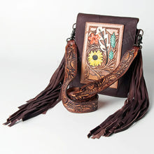 Load image into Gallery viewer, Western Hand Tooled Leather Purse, Cowhide Purse, Conceal Carry Purse, American Darling Purse, Western Purse with Leather Fringe
