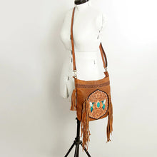 Load image into Gallery viewer, Western Hand Tooled Leather Purse, Cowhide Purse, Conceal Carry Purse, American Darling Purse, Western Purse with Leather Fringe
