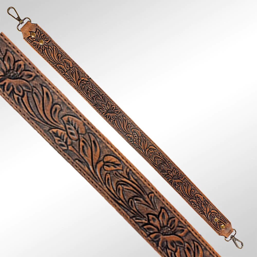 Womens Western Hand Tooled Leather Purse Strap, Western Purse Strap, Handmade Purse Strap, Cowhide Purse Strap, Leather Shoulder Strap