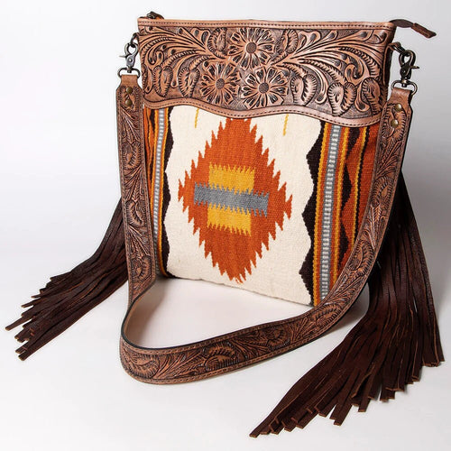 Western Hand Tooled Leather Purse, Cowhide Purse, Conceal Carry Purse, American Darling Purse, Western Purse with Leather Fringe