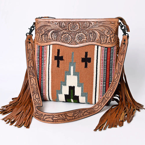 Western Hand Tooled Leather Purse, Conceal Carry Purse Crossbody, Cowhide Purse, American Darling Purse, Western Crossbody Fringe Purse