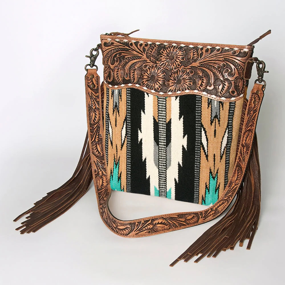 Western Hand Tooled Leather Purse, Conceal Carry Purse Crossbody, Cowhide Purse, American Darling Purse, Western Crossbody Fringe Purse