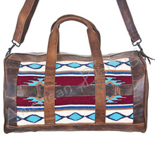 Load image into Gallery viewer, Western Leather Duffel, Genuine Leather Duffel, Aztec Southwest Weekender Duffle, Weekender Travel Duffel, Leather Duffle
