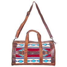 Load image into Gallery viewer, Western Leather Duffel, Genuine Leather Duffel, Aztec Southwest Weekender Duffle, Weekender Travel Duffel, Leather Duffle
