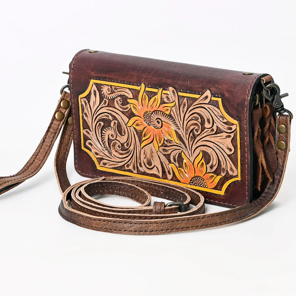 Western Leather Wallet Purse, Hand Tooled Leather Wallet, Crossbody Purse, Womens Leather Wallet,  Genuine Leather, American Darling Wallet